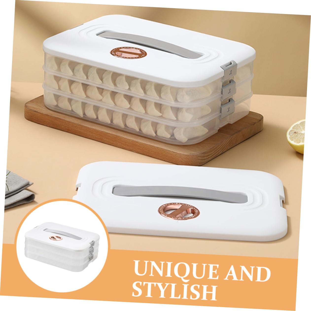 Boîte de Rangement pour Raviolis 3 Étages Capacité Grosse en Polypropylène Blanc, Empilable et Hermétique, pour Organisation Réfrigérateur la Cuisine Familiale