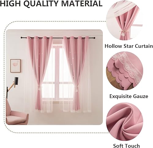 Miniatura 4 de LUGOTAL Cortinas para niñas para sala de estar y dormitorio cortinas opacas de doble capa de 63 pulgadas de largo cortinas de ventana de cortina