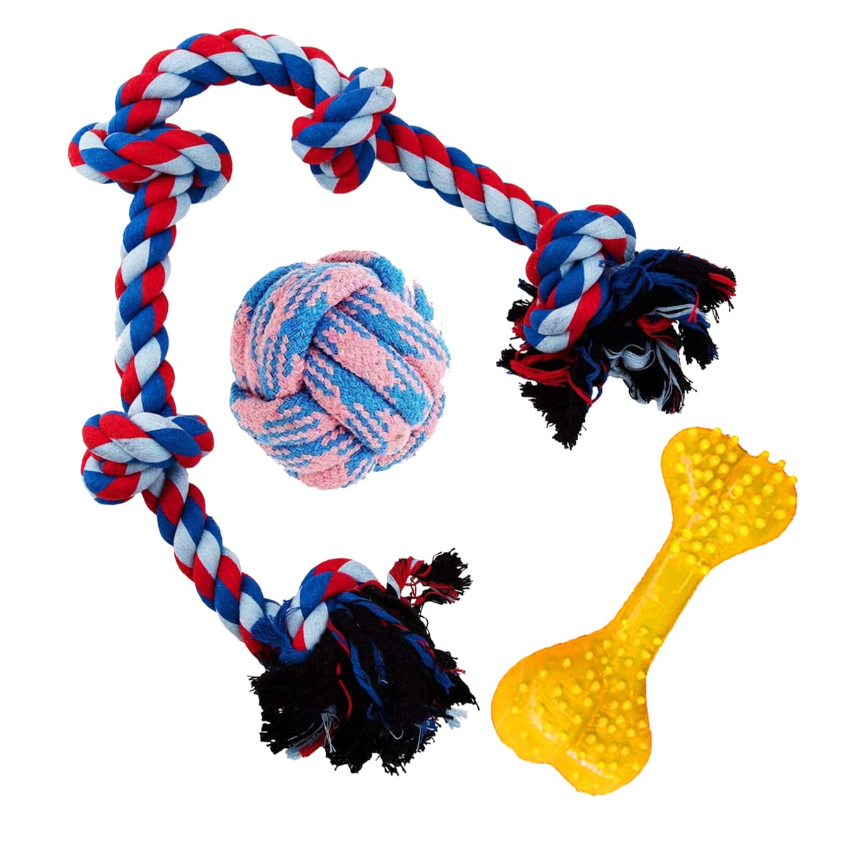 YOUHAVEDEAL Dog Toys Puppy Chew Toys Interactive Dog Toys, Rope Toys, Cotton Ball, 5 Knot Rope Toy, Spike Chew Bone Tug of War Toys for Fun and Teeth Cleaning (Color May Vary) (B0BHSDLX42) Amazon Price History, Amazon Price Tracker