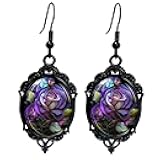 Gothic Rose Cameo Dangle Earrings,Vintage Crystal Glass Flower Drop Earring Dark Punk Style Rose Earring Victorian Mystic Jewelry Accessories for Women