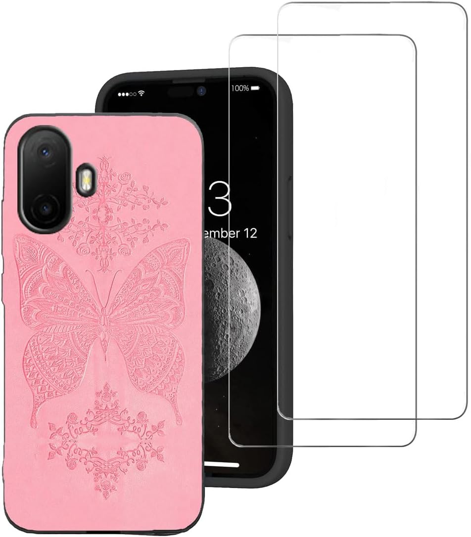 for TCL K70 5G Case Compatible for TCL K70 5G Phone Case Cover with 2 Pack Screen Protector,Flower Butterfly for Women,Soft TPU Shockproof Full Body -Pink