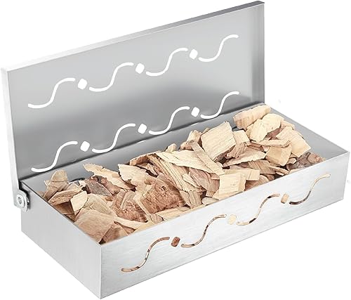 Caja de ahumador para parrilla de gas, caja de humo de acero inoxidable resistente para parrilla de gas con práctica tapa con bisagras, caja de