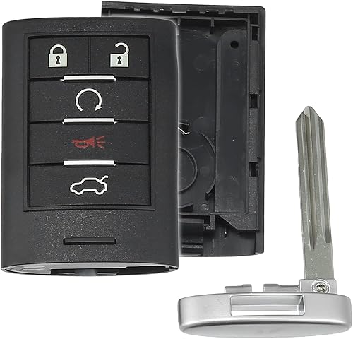 X AUTOHAUX Funda de repuesto para llavero de 5 botones sin llave para Cadillac Escalade CTS DTS STS 2008-2012 M3N5WY7777A con hoja sin chip