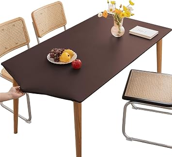 Rectangle Vinyl Table Cloth, Waterproof Fitted PU Tablecloth with Elastic Edge,Oil Proof Table Cover for Picnic, Camping, Indoor and OutdoorSize70x70cm/27x27inch,ColorCoffee