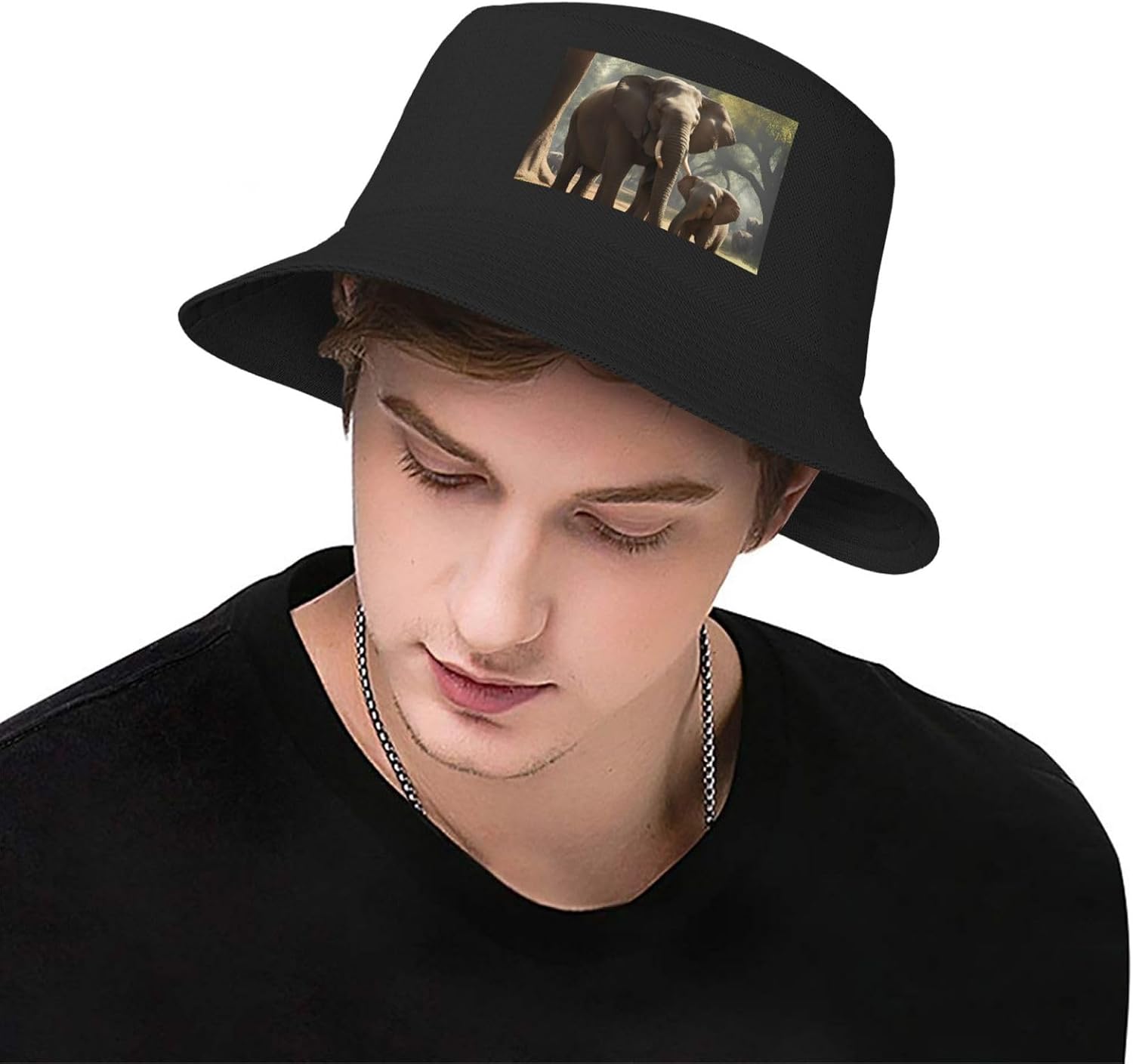 Elephant Print Men Women Sun Hats for Wide Brim Uv Protection Fishing Hiking Outdoor Hats Black