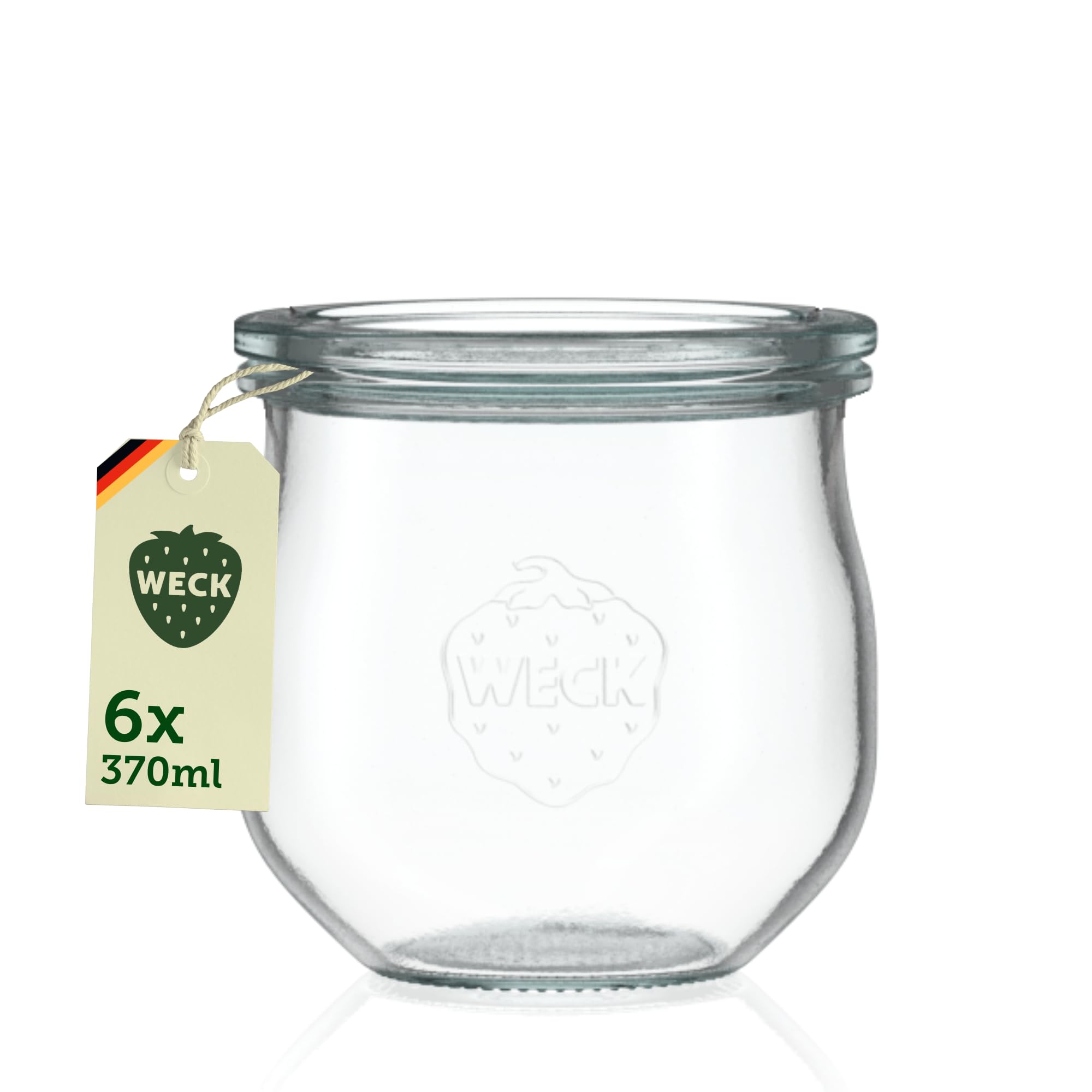 Weck Słoiki 320 ml – zestaw 6 sztuk z pokrywkami – kształt tulipanów – wytrzymałe, z możliwością układania w stos słoiki na przetwory – idealne do przygotowywania posiłków, overnight oats, deserów i