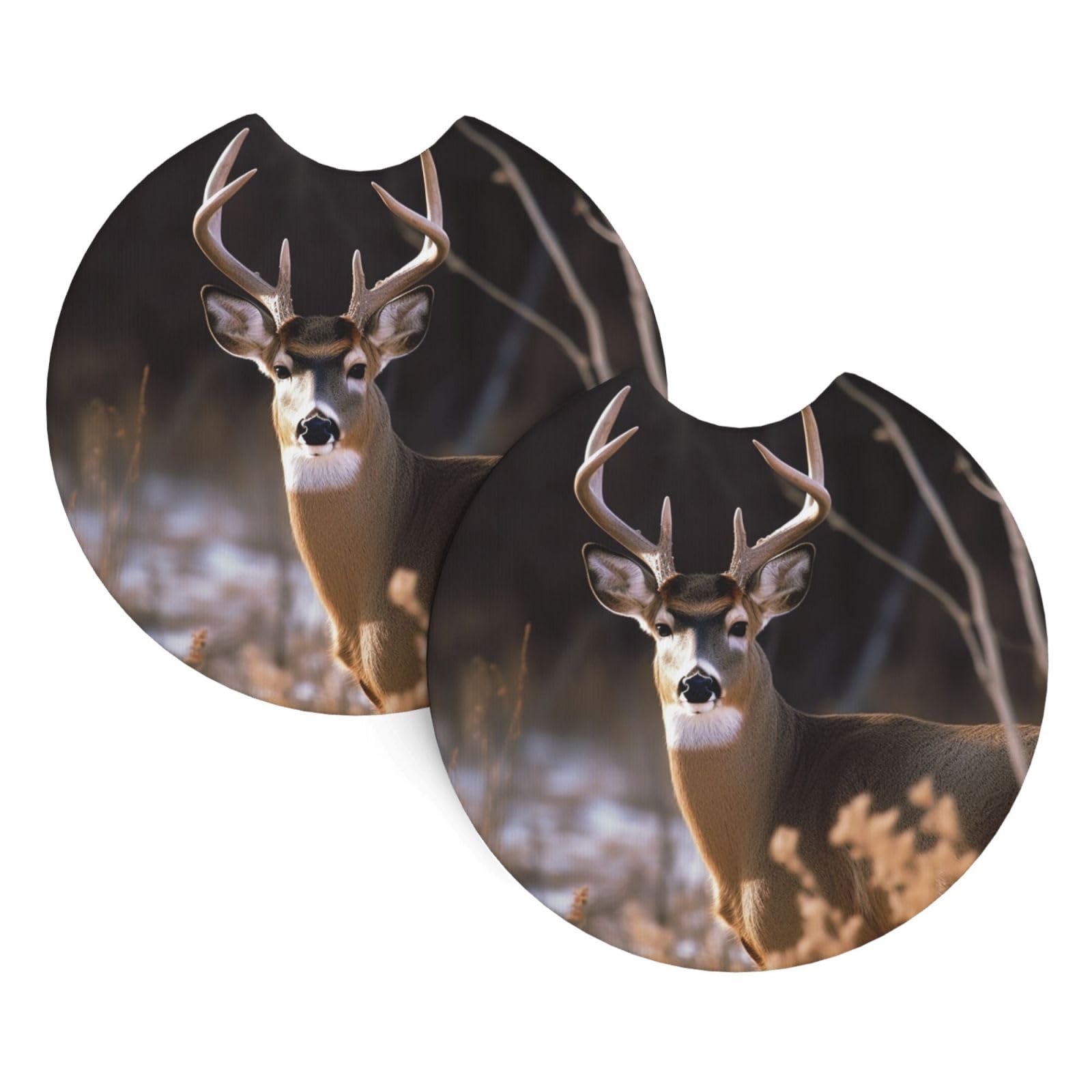 2 Pack Car Coaster for Cup Holders Free Whitetail Deer Car Cup Coaster 2.7" Neoprene Non-Slip Automotive Cup Mat Universal Auto Car Interior Accessories for Women Men Cup Pad