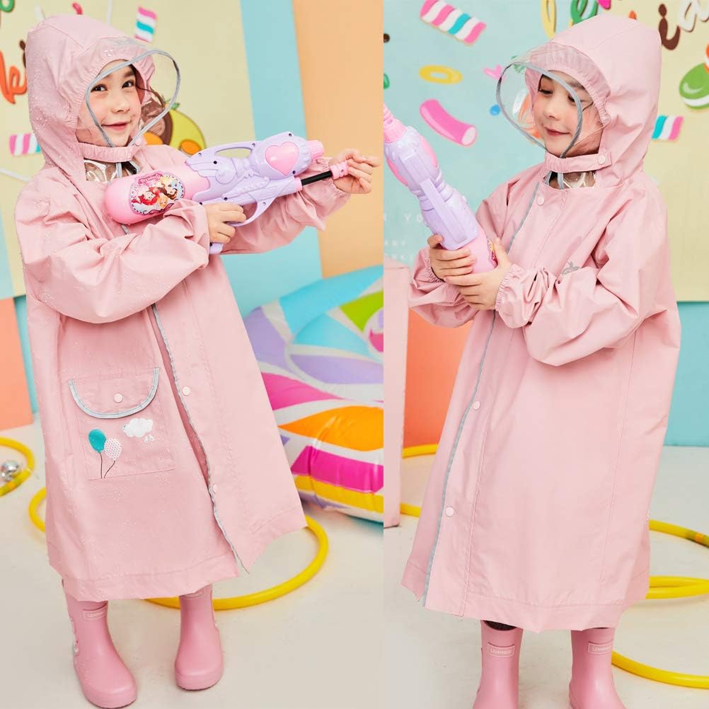 Raincoat Girls Boys Kids with Visor Raincoat Kids Waterproof Kappa Backpack Compatible with School Rain Gear Carrying Pouch