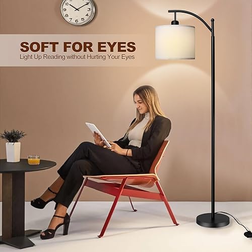 Miniatura 6 de DLLT Lámpara de pie de arco con pantalla, lámpara de pie con 3 temperaturas de color, lámpara de poste alto de granja para sala de estar,