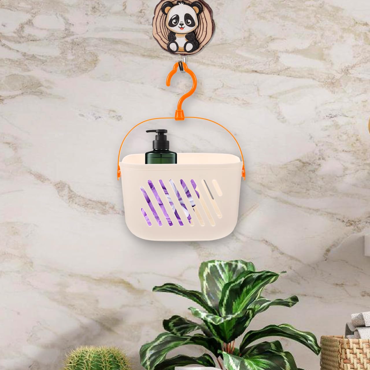 Angoily Cesta de ducha colgante de plástico para colgar, cesta de ducha portátil, organizador de cocina con gancho para el hogar, color blanco