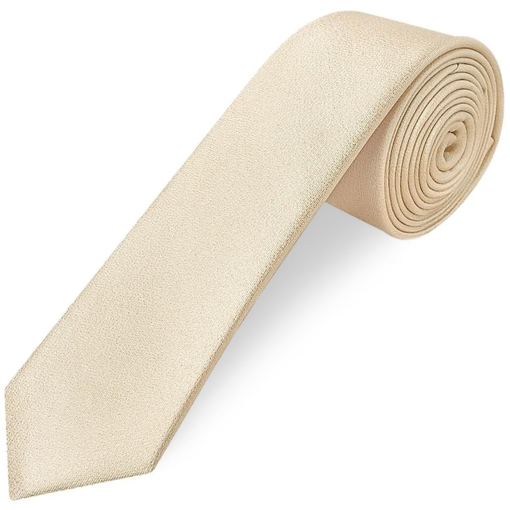 Ties R Us Men's Champagne Plain Silk Skinny Tie