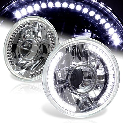 6017 H6024 Replacement 7" Round Chrome Housing Clear Lens Seal Beam Chrome Reflector LED Projector Headlight 2PCS (White)