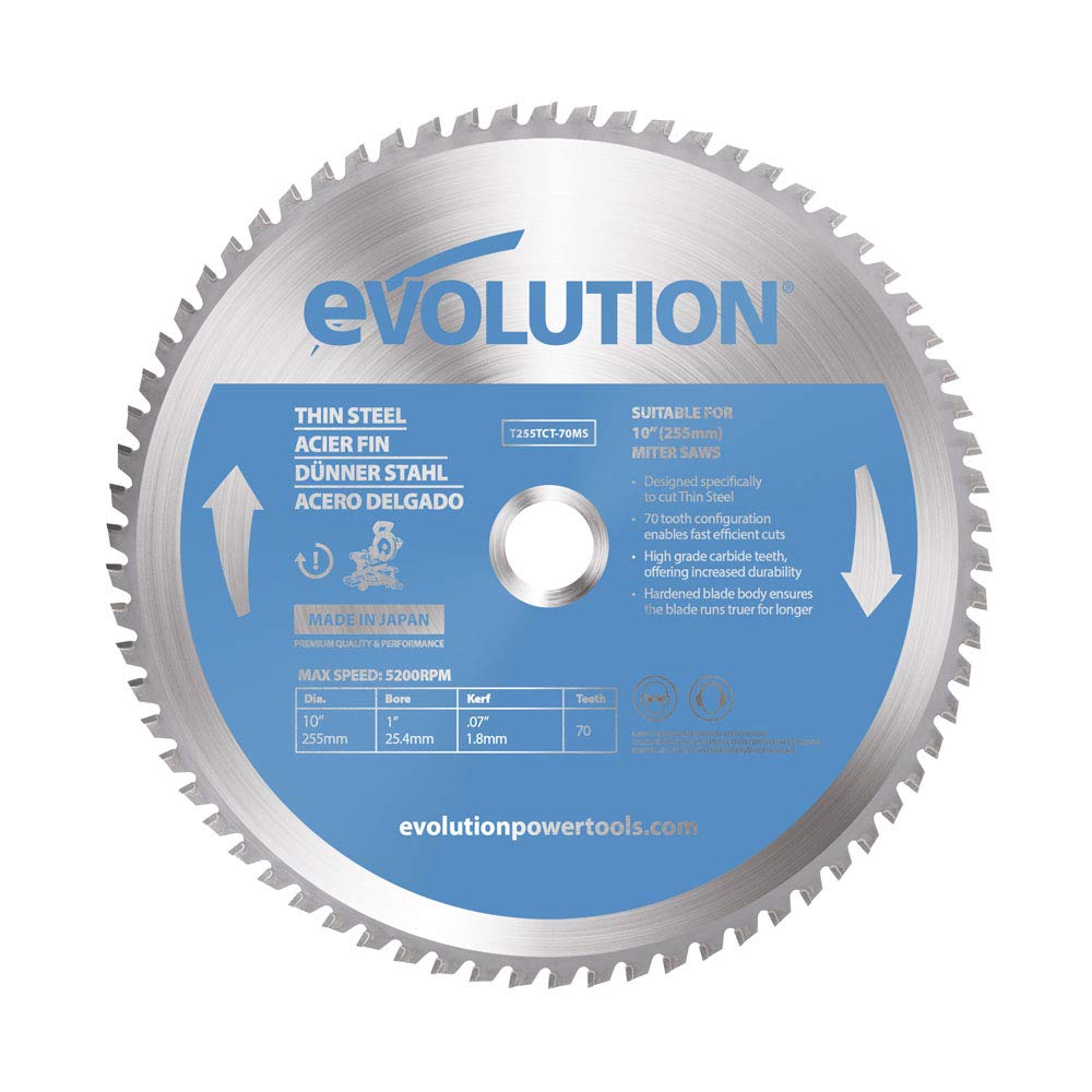 Evolution Thin Steel Cutting Mitre Saw Blade 255 X 25.4Mm X 70T 849713090911