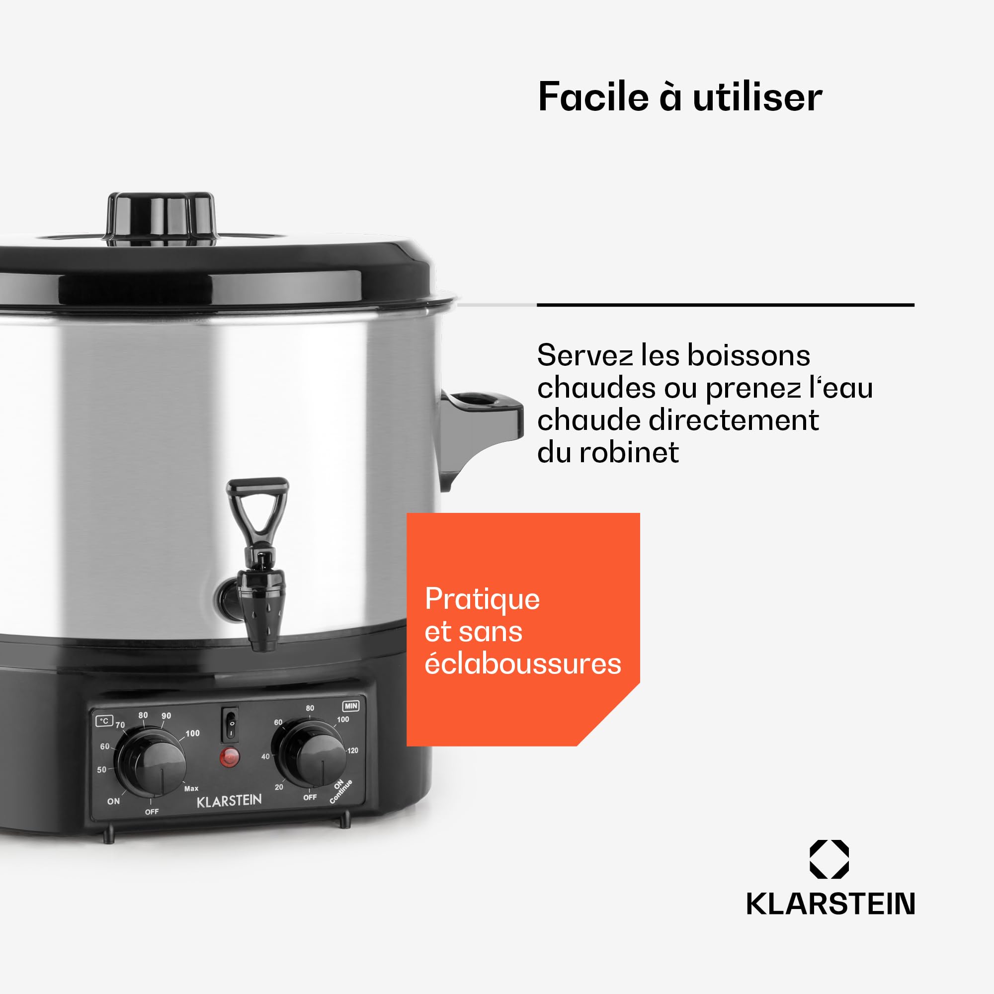 Klarstein Biggie Small - stérilisateur, cuve à stériliser, faitout, marmite à vin chaud, électrique, volumle 16 l, 2000 w, température réglable, interrupteur à minuterie 120 mn, argent