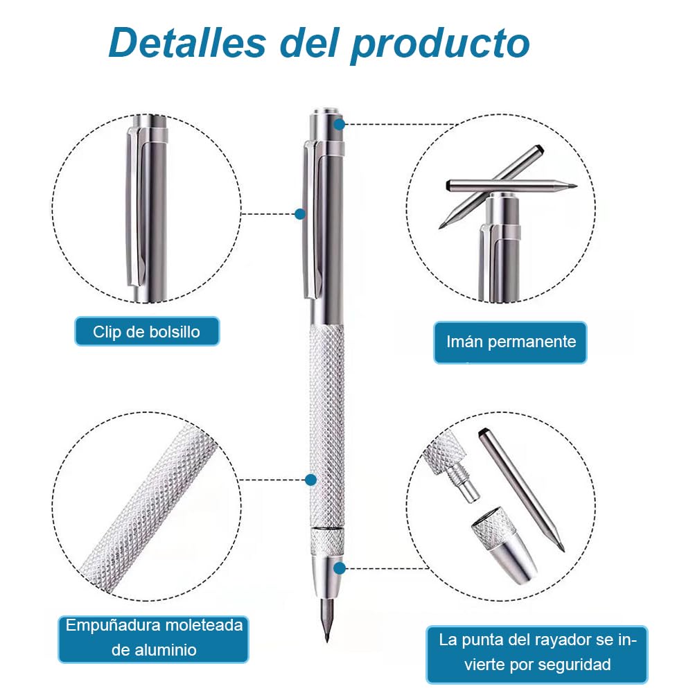 2 Piezas Marcador Metal de Carburo de Tungsteno, Punta de Trazar para Metal con Imán con 10 Puntas de Marcado Red Hat Para Vidrio, Cerámica y Acero Endurecido