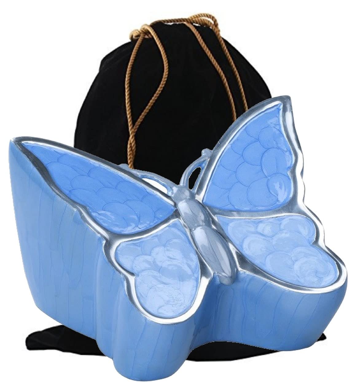 MEMORIALS 4U Butterfly Sculpture Cremation Urn - Handcrafted Metal Urn for Human Ashes - Artistic Urn with Velvet Bag (Blue Adult)