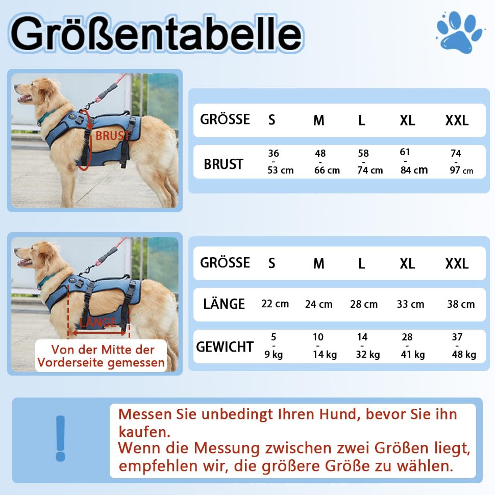 COODEO Mobilitätshilfe Hundegeschirr - Atmungsaktives Reha-Gurt für Seniorenhunde mit Gelenkproblemen, Arthritis oder Lähmung, Vollkörperstütze mit verstellbaren Tragegriffen (Blau, 2XL