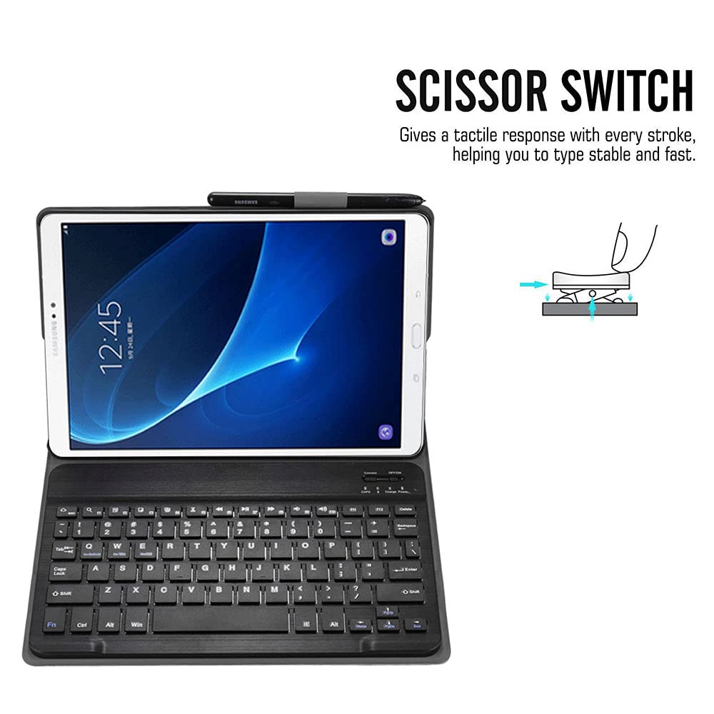 QYiD Etui na klawiature do Galaxy Tab A 10.1 2016 (SM-T580 / T585), odlaczany bezprzewodowy stojak na klawiature Bluetooth pokrowiec ze skóry PU do Galaxy Tab A 10.1", czarny