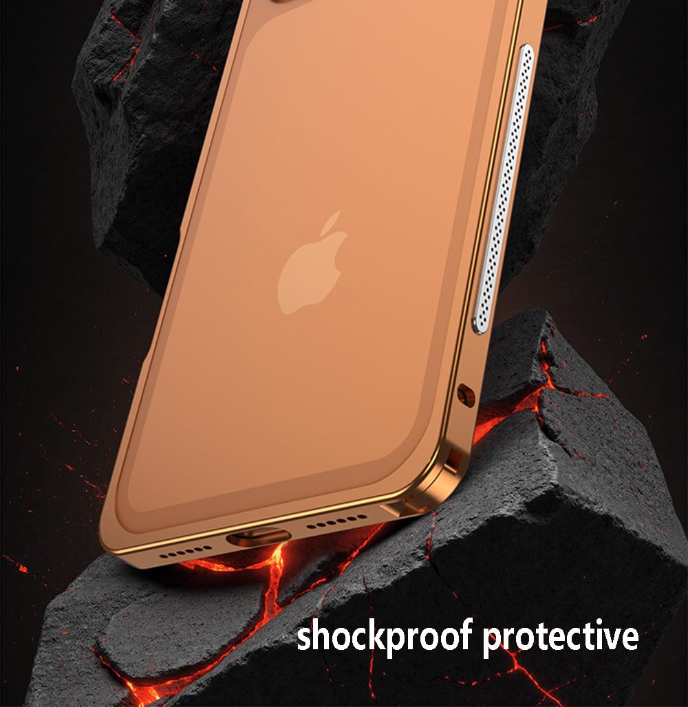 Custodia protettiva per iPhone 17 Pro, telaio in lega di alluminio aeronautico, antiurto, senza cover posteriore, design con dissipazione del calore (arancione)