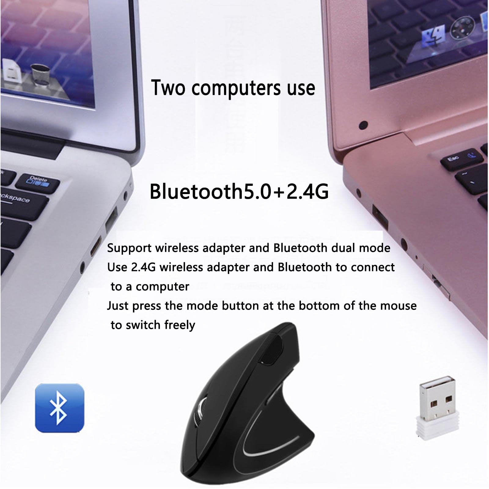 Mysz Mysz bezprzewodowa Mysz komputerowa do laptopa USB do gier Bluetooth Ergonomiczna mysz Urządzenie wskazujące Podwójny tryb Możliwość ładowania Pionowy Bluetooth 5.0 2.4G Pionowy