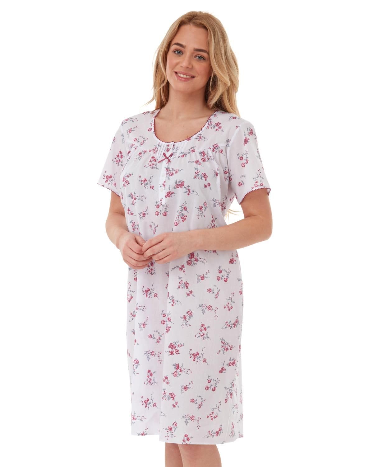 Lady Olga Women's Pink Poly Cotton Floral Short Sleeve Nightdresses From 10-32 (26-28, )