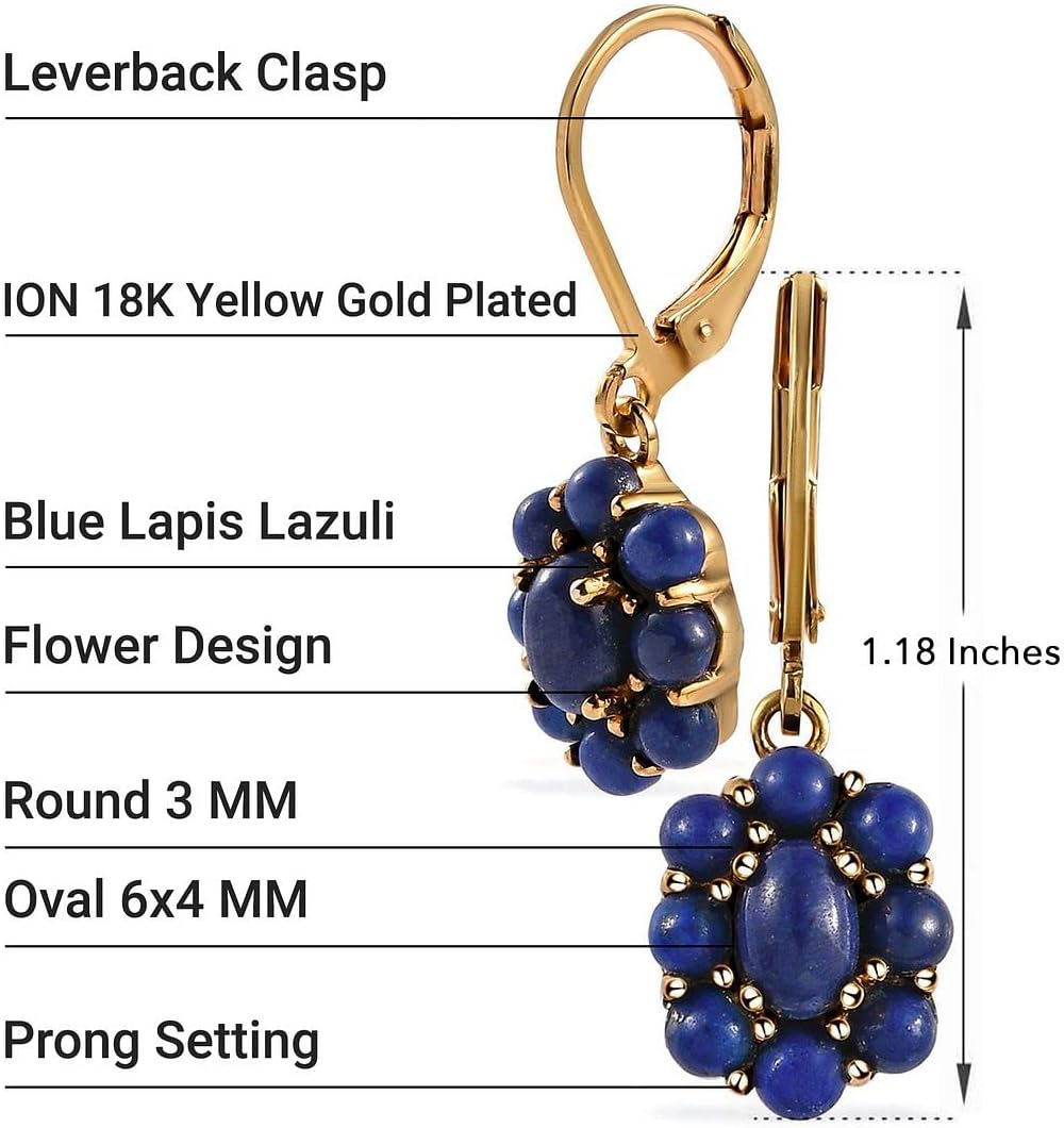 Blue Lapis Lazuli Flower Dangle Earrings for Women 18K Yellow Gold Plated Jewelry Ct 3.60 Birthday Christmas Gifts for Women
