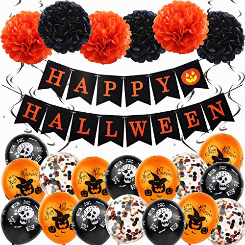 Wen XinRong Halloween Party Decoration Set, Happy Halloween Party Decor Halloween Balloons Banner