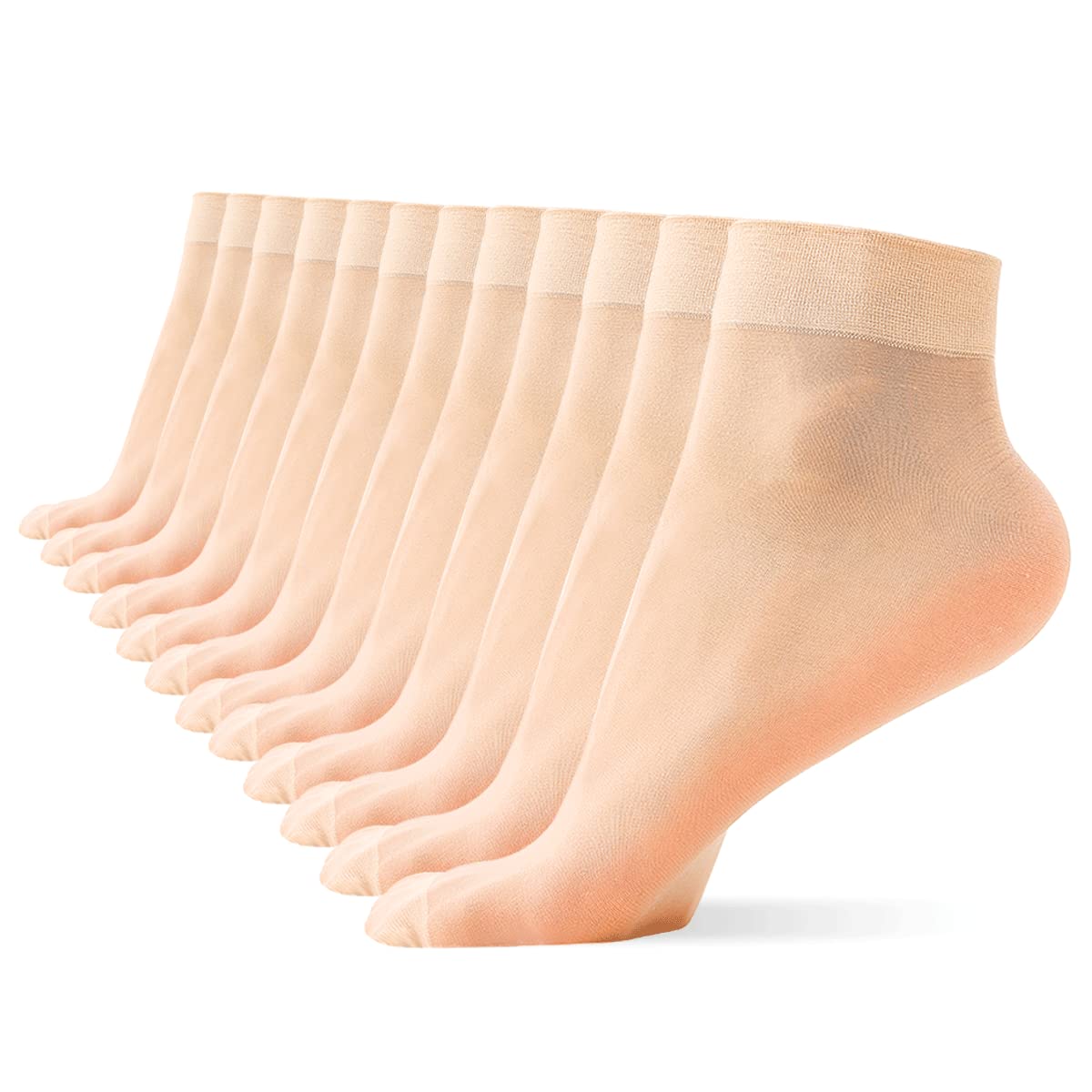 WAJIAFAR 12 Pack Women's Nylon Ankle Socks, Sheer Pop Nylon Socks, Silky Breathable Hosier (12 Pairs Natural)
