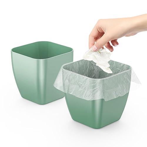 Paquete de 2 botes de basura pequeños, cuadrados verdes, 0.4 galones, perfecto para oficina, baño, cocina, encimera, escritorio, organizador de
