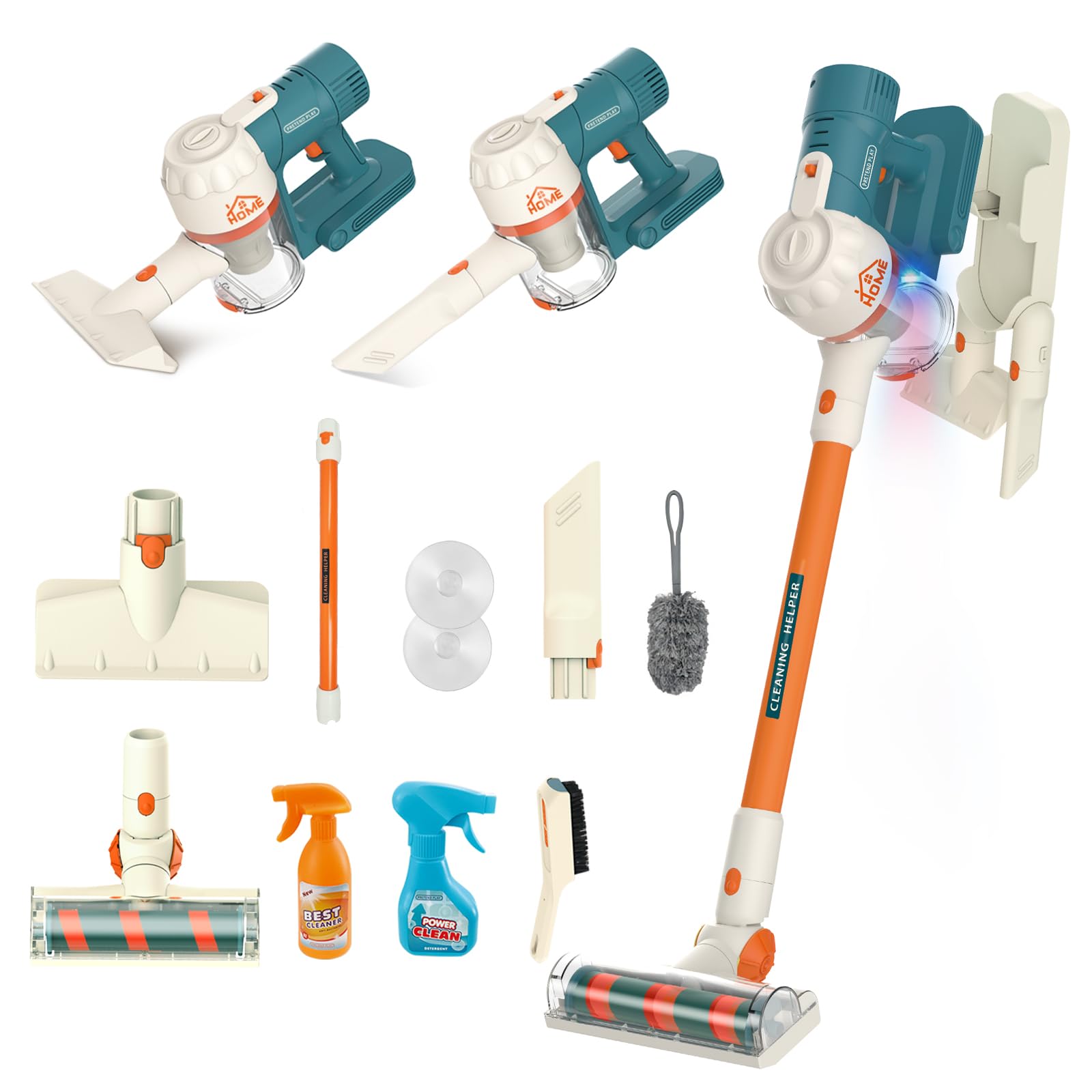 Kids Vacuum That Really Works, Toddler Cleaning Set with Holder, Toy Vacuums for Toddlers , Pretend Play Toys for Girls, Cordless Vacuum with Real Suction, Music & Lights