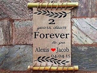 2 Years down forever to go .Initials Heart Love Burlap art print | wedding gifts for couple |Wooden Framed Custom 2nd Anniversary Gifts for Him Her | Natural Laminated Jute | Burlap Print …