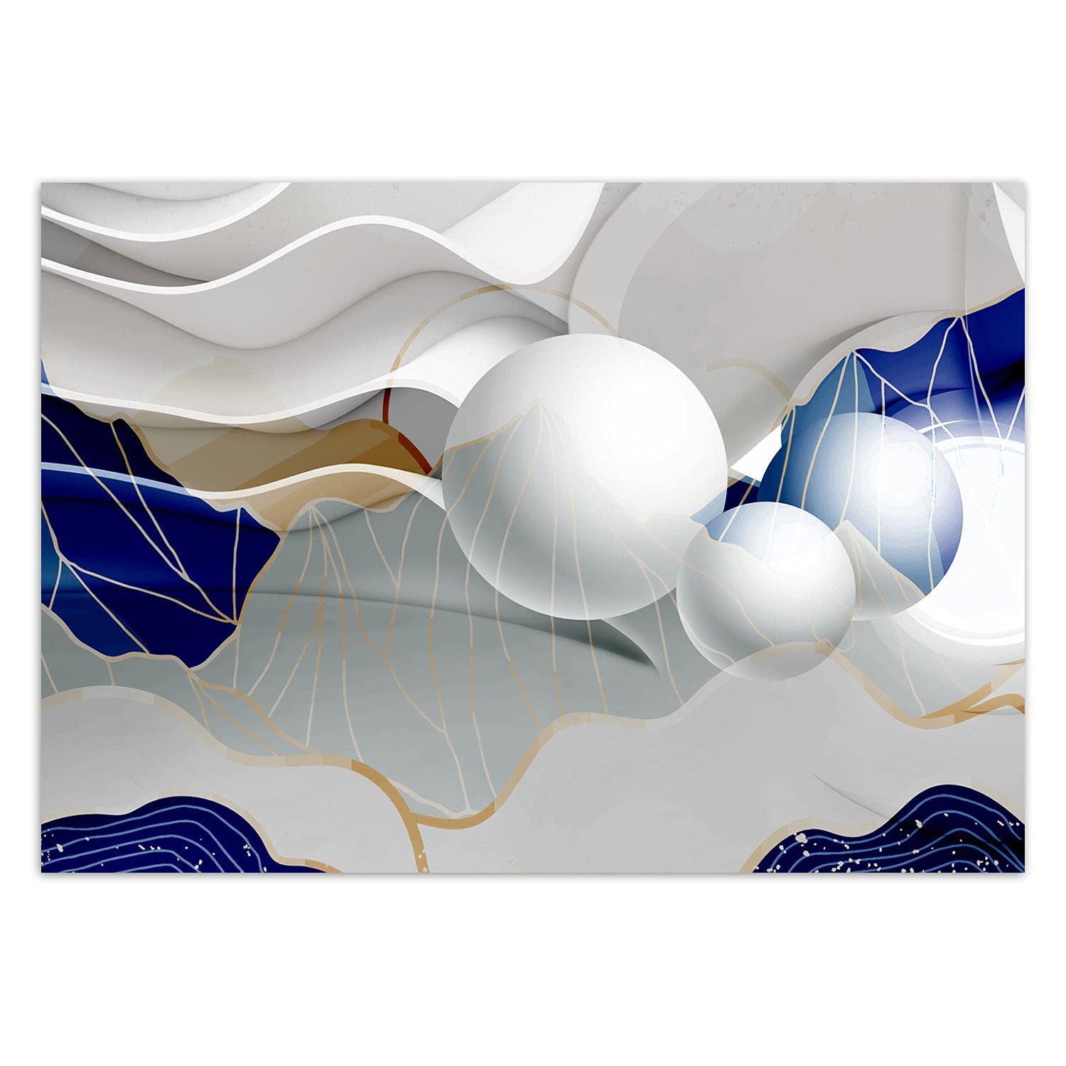 Feeby Carta Da Parati Fotografica Struttura 3D Illusione 3D 400x280 cm blu Moderne Decorazione Da Muro Poster Gigante Design Soggiorno Ufficio Camera Da Letto Astrazione Sfere Onde