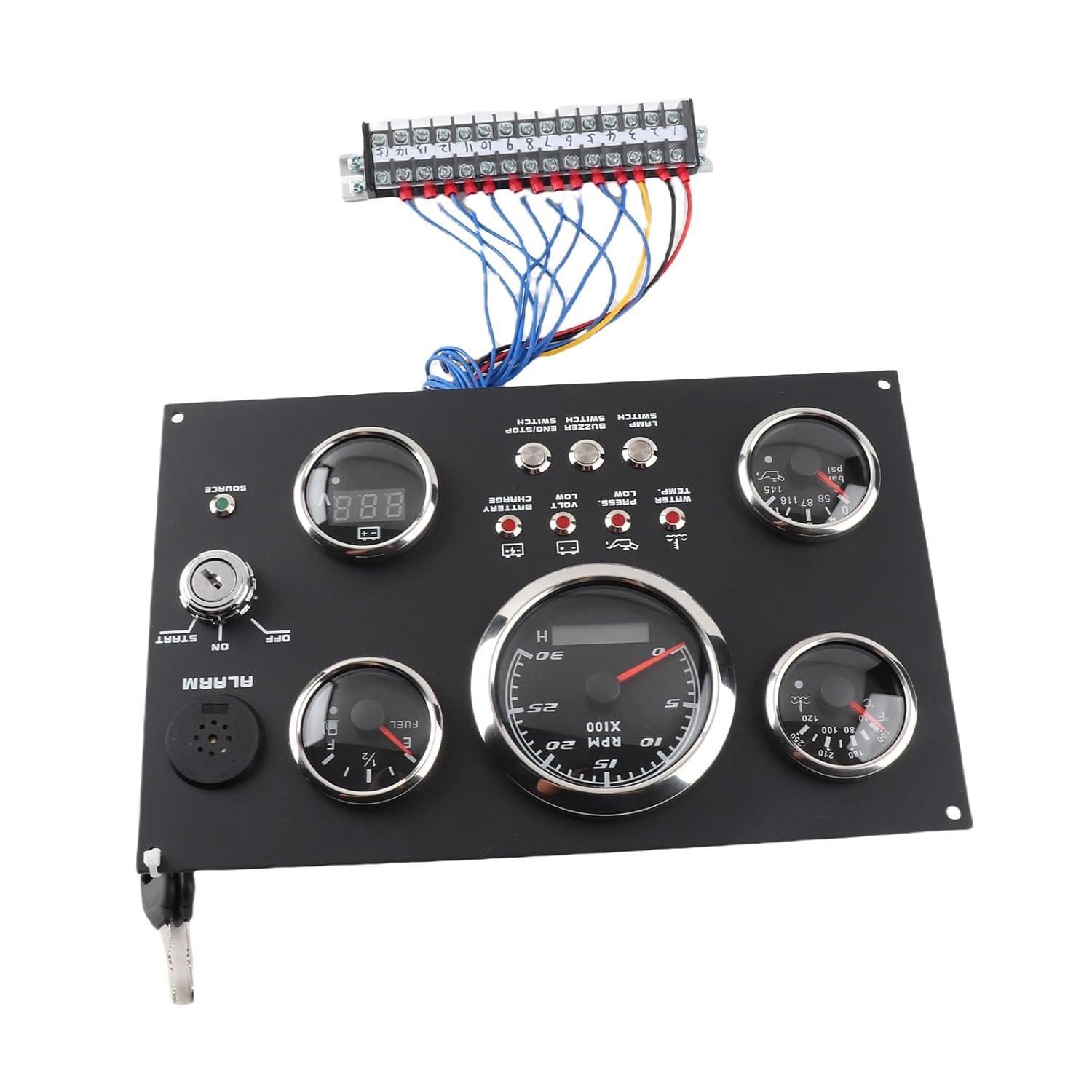 5in1 Digital Gauge Cluster, RPM Fuel Level Oil Pressure Water Temp Voltage Meter for RV Boat Yacht - IP67 Waterproof, Alarm Function, Durable Stainless Steel Design