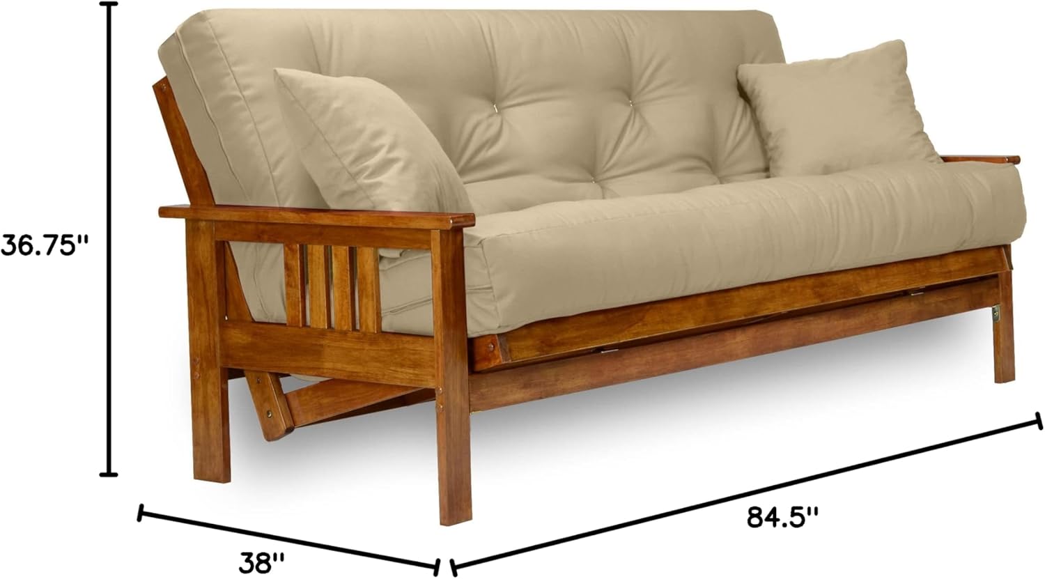 Diagram showing dimensions of the futon set