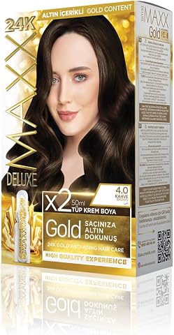 MAXX DELUXE Gold serisi 24K Altın Parçacıklı Serum ile 1 Kutu 2 x 50 ml ve Geliştiriciler Saç Boyası (KAHVE 4.0)
