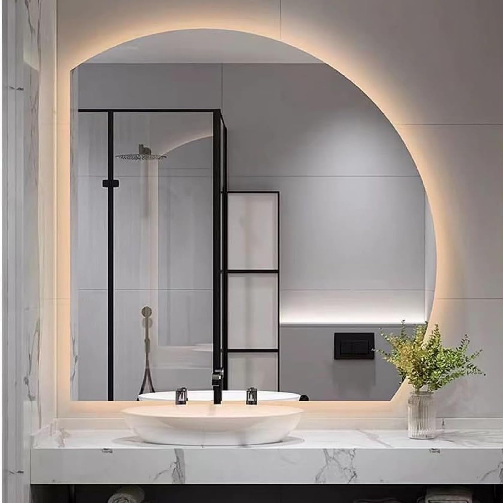 JDFVHJF demisting bathroom mirror 50cm Half round frameless makeup mirror with lights wall mirror 3 Color Light