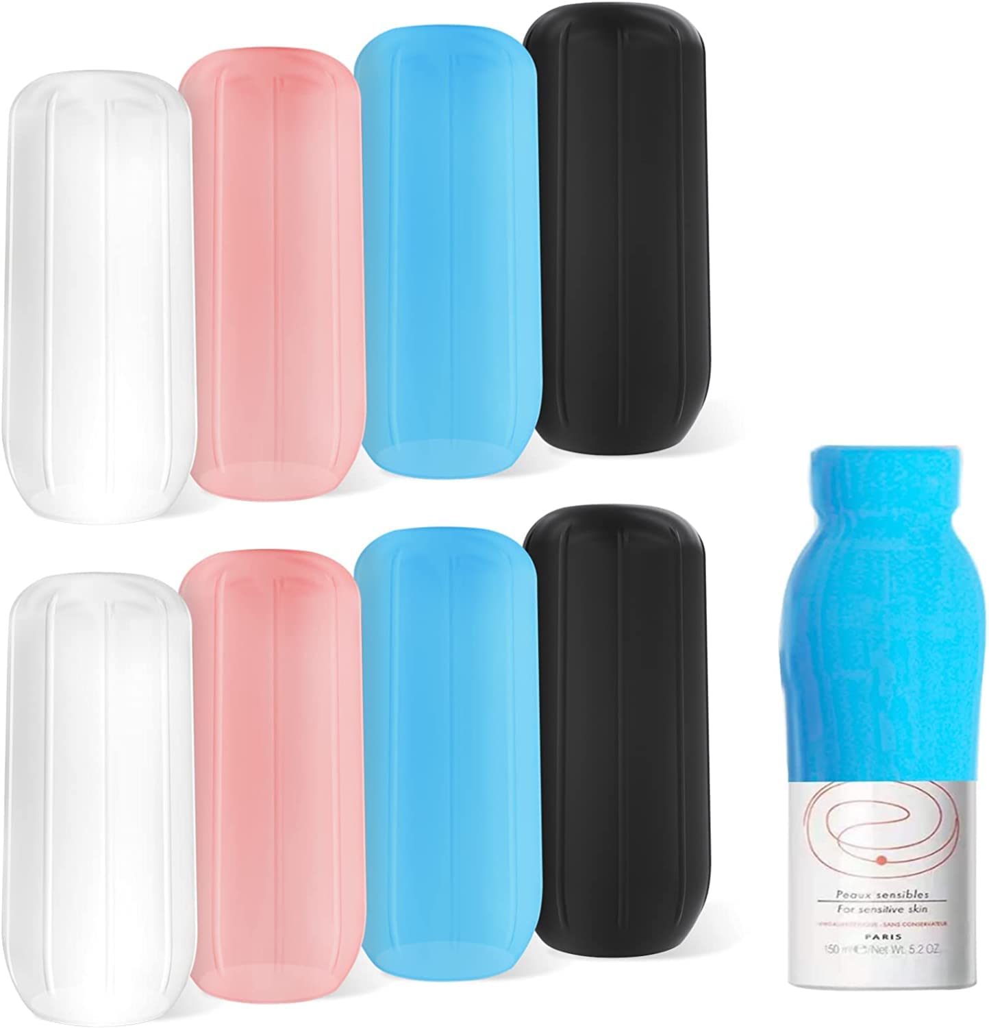 Zurligi8 Pcs Elastic Sleeves Covers for Leak Proofing, Silicone Locks Proof Travel Toiletries Shampoo Bottles Container in Luggage, Reusable Travel Gadgets Accessories for Women Necessities