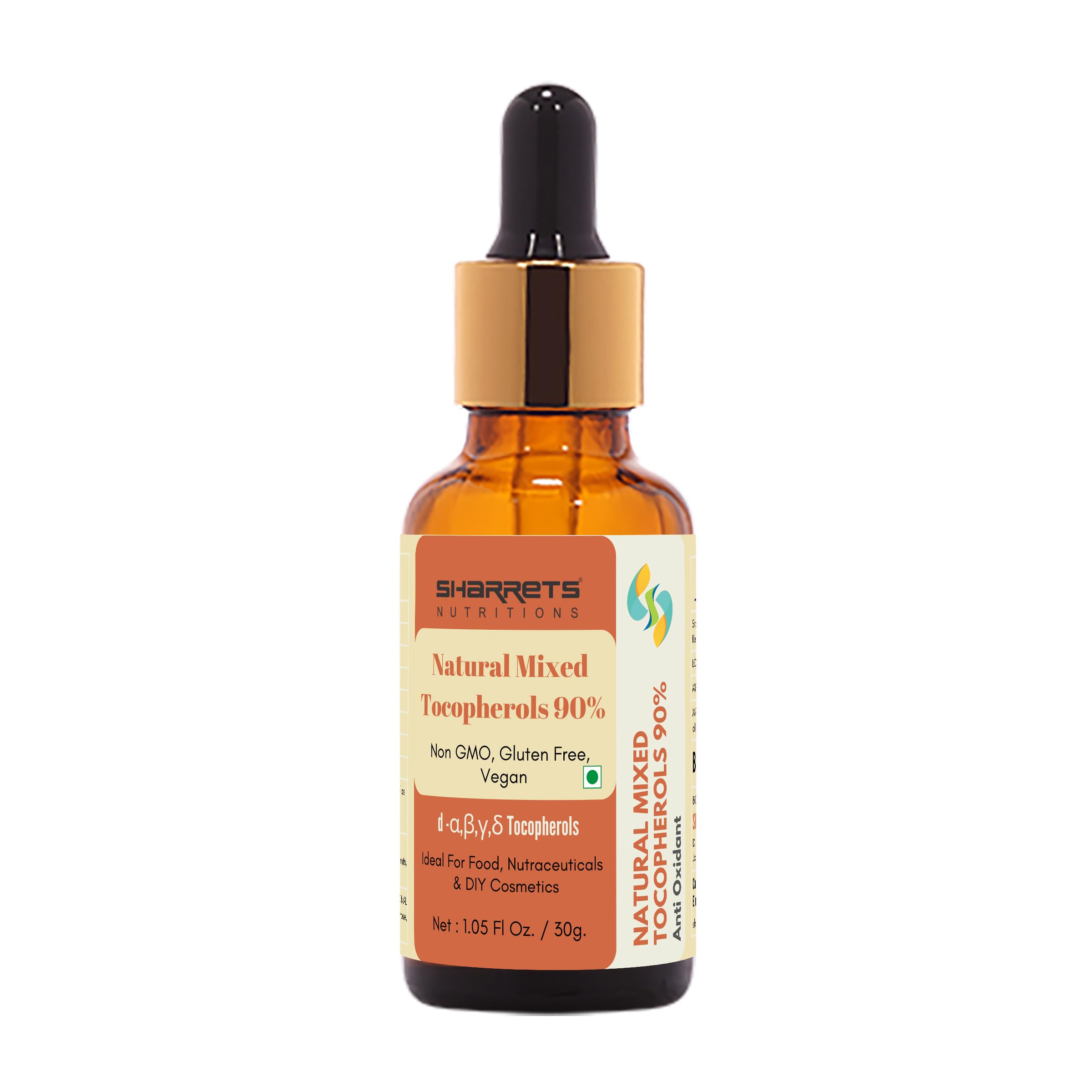 Sharrets Natural Mixed Tocopherols Oil 70% (30g / 1.05 f Oz) Ideal for Food, Nutraceuticals & DIY Cosmetics.
