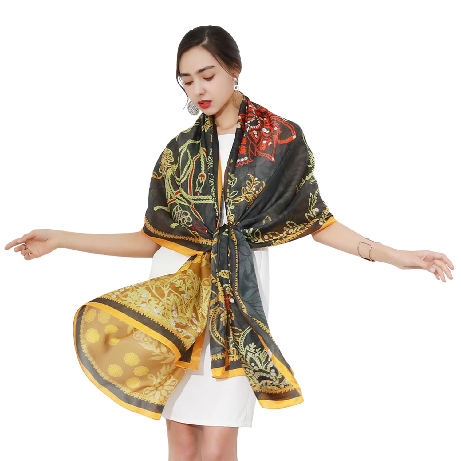 DANA XU 100% Mulberry Silk Pashmina Summer Scarf Extra Large Shawls And Wraps For Evening Dress Women Travel Floral Blanket