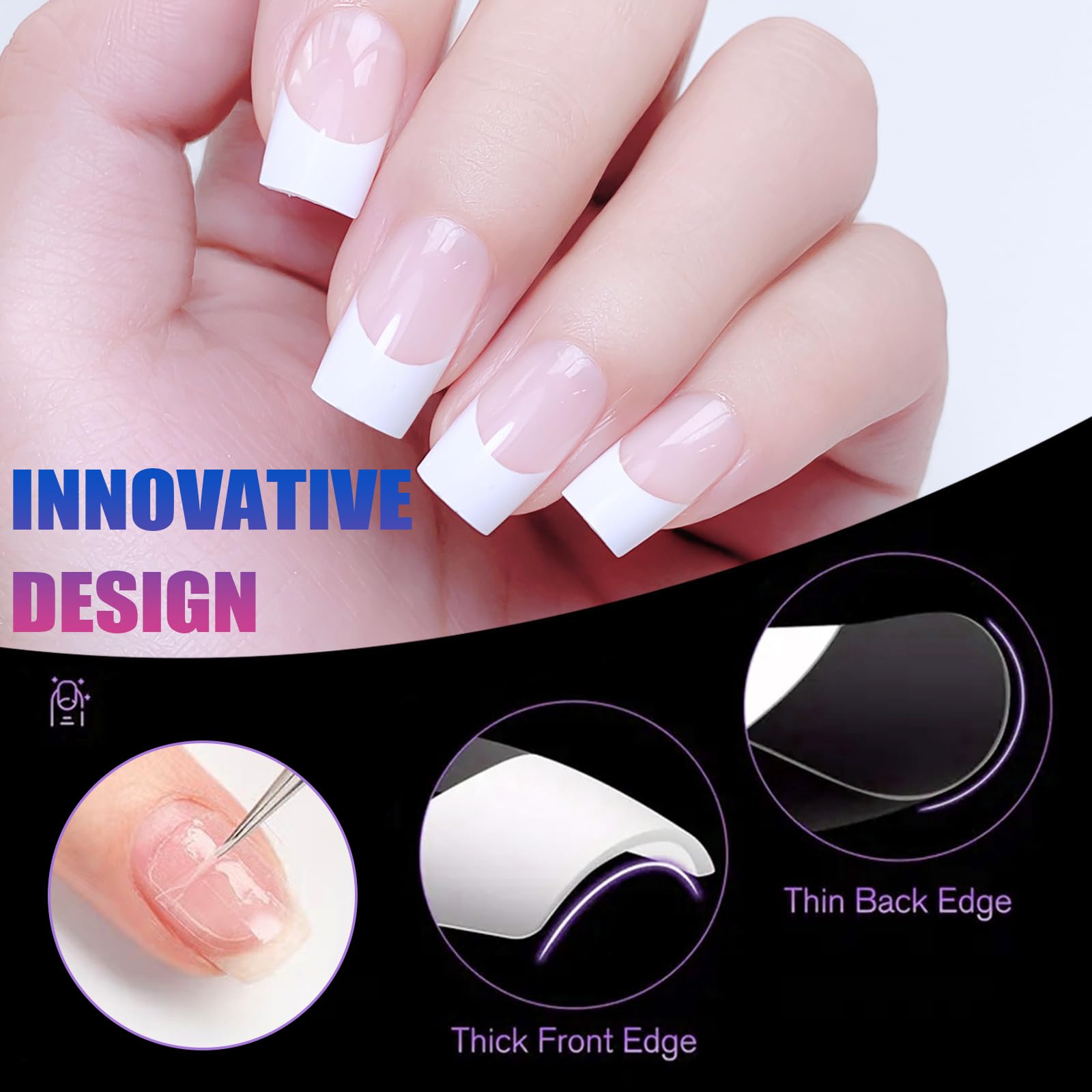 JSTHHTT 120 Pcs French False Nails, 120 Pcs False Toenail, Square Press On Nails, White Tip French False Nail, 10 Sizes - Image 3