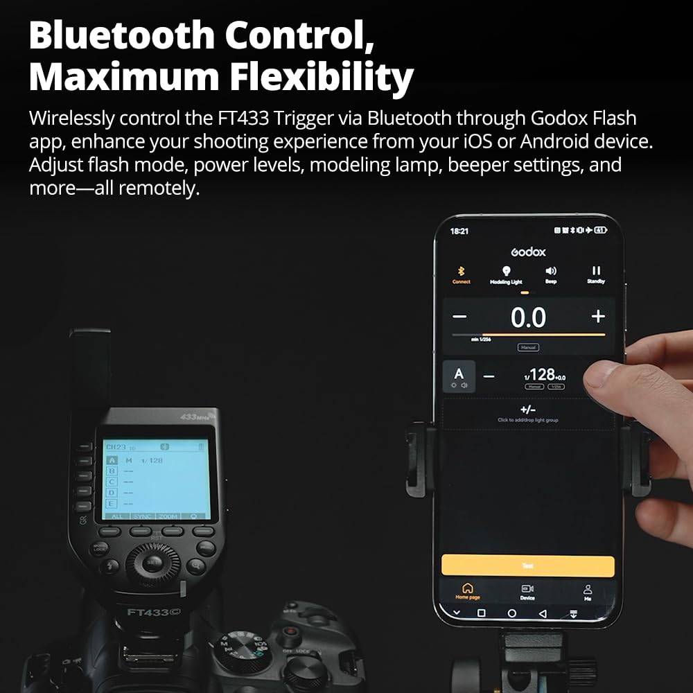 Godox FT433 N FT433-N TTL - Trigger flash wireless per fotocamere Nikon 433 MHz, 1/8000s, 0-100 m, schermo LCD, 32 canali, 1-99 ID, sincronizzazione anteriore e posteriore