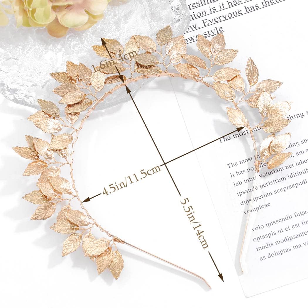 NALACAL Leaves Halo Crown Headband, Handmade Leaf Goddess Headpiece Hairband, Wedding Party Prom Bridal Hair Accessories, for Women and Girls, Gold Greek Goddess Costume Accessories