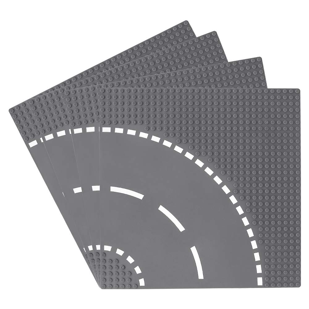 Feleph Classic Road Street Base Plates, City Town Curve Road Building Kit, 25 x 25 cm Baseplate for Building Bricks Compatible with All Major Brands (Curve 4 Pieces)