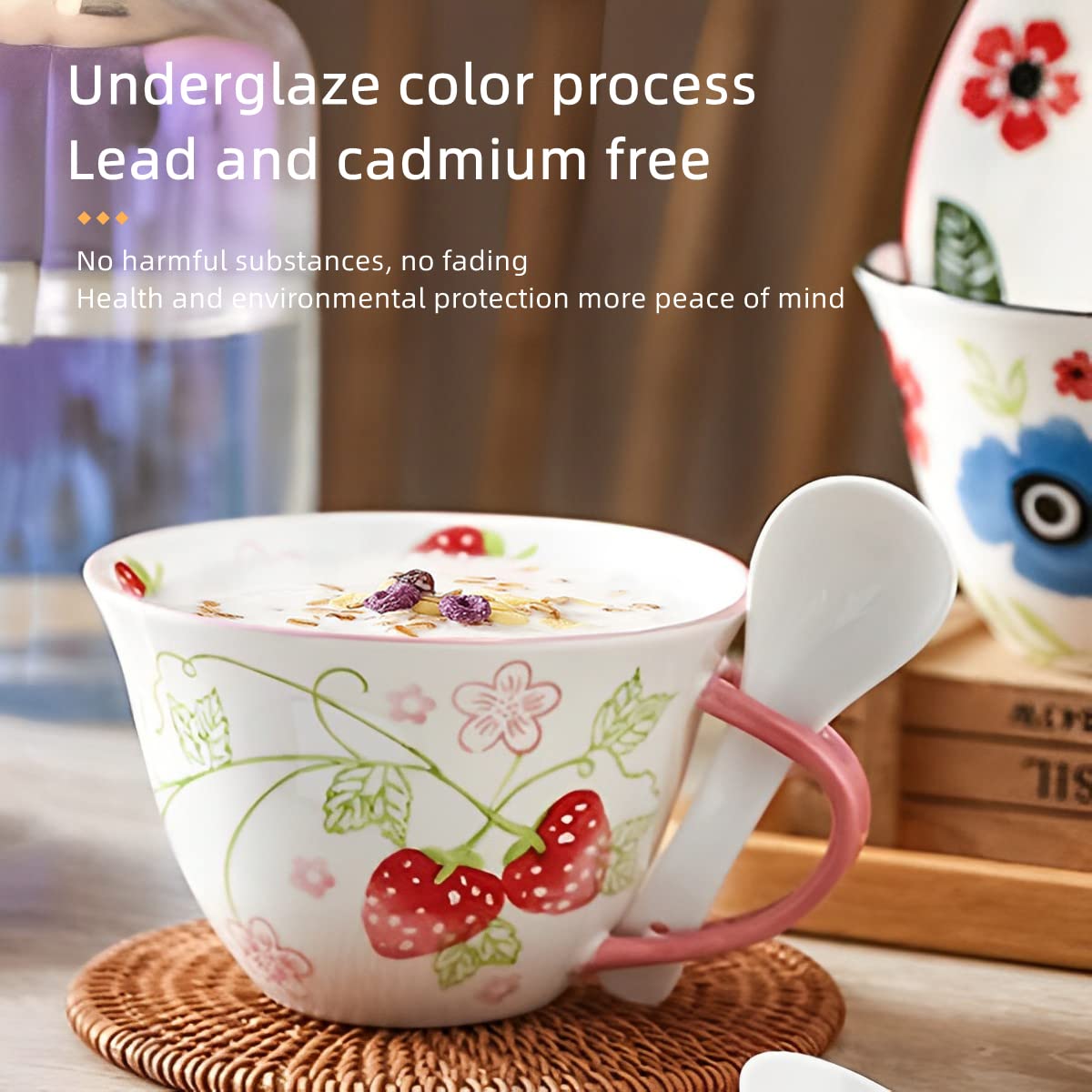 Tazza Colazione 600ml NIUKOMY - Porcellana Floreale Con Cucchiaio | Per Caffè, Tè, Latte, Microonde - Foto 5