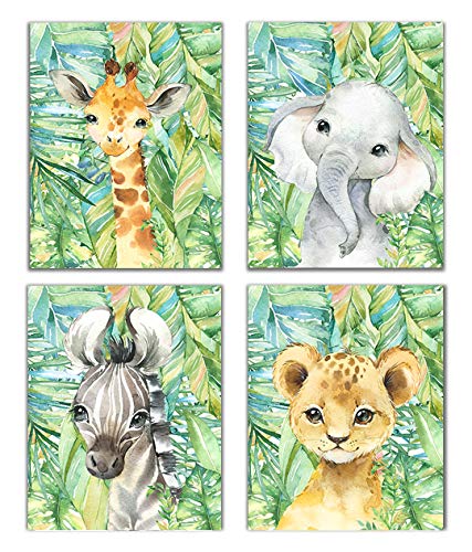 Image of Designs by Maria Inc. Set of 4 Watercolor UNFRAMED Baby Animal Posters | Jungle Theme Nursery Decor | Baby Animal Pictures For Nursery | Zoo Animal Pictures | Nursery Paintings Art Boy & Girl (8"x10")