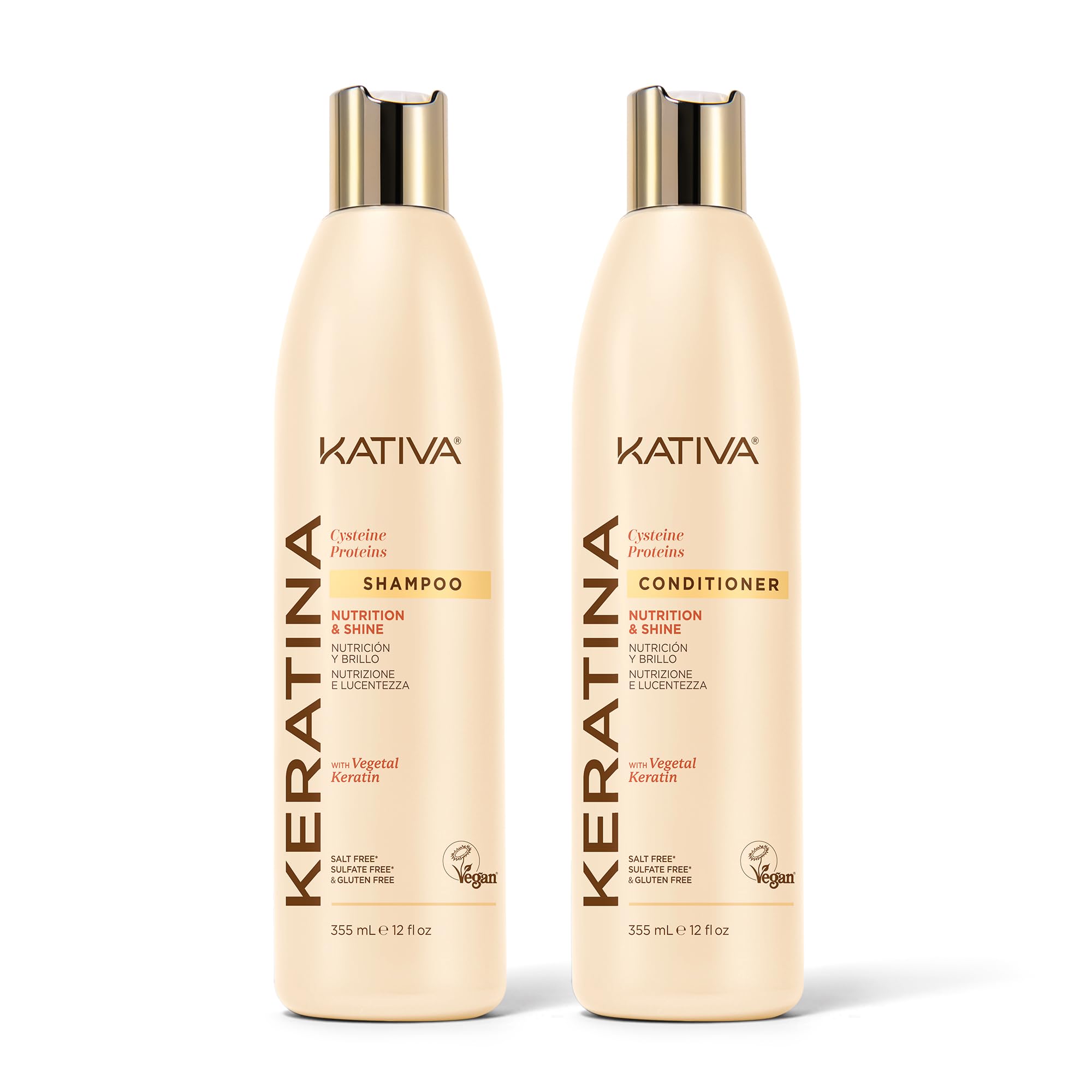 KATIVA Keratin Shampoo and Conditioner Set, Sulfate Free Formula for Damaged, Dry and Dull Hair, Nourishes, Softens and Adds Shine, 355 mL Each