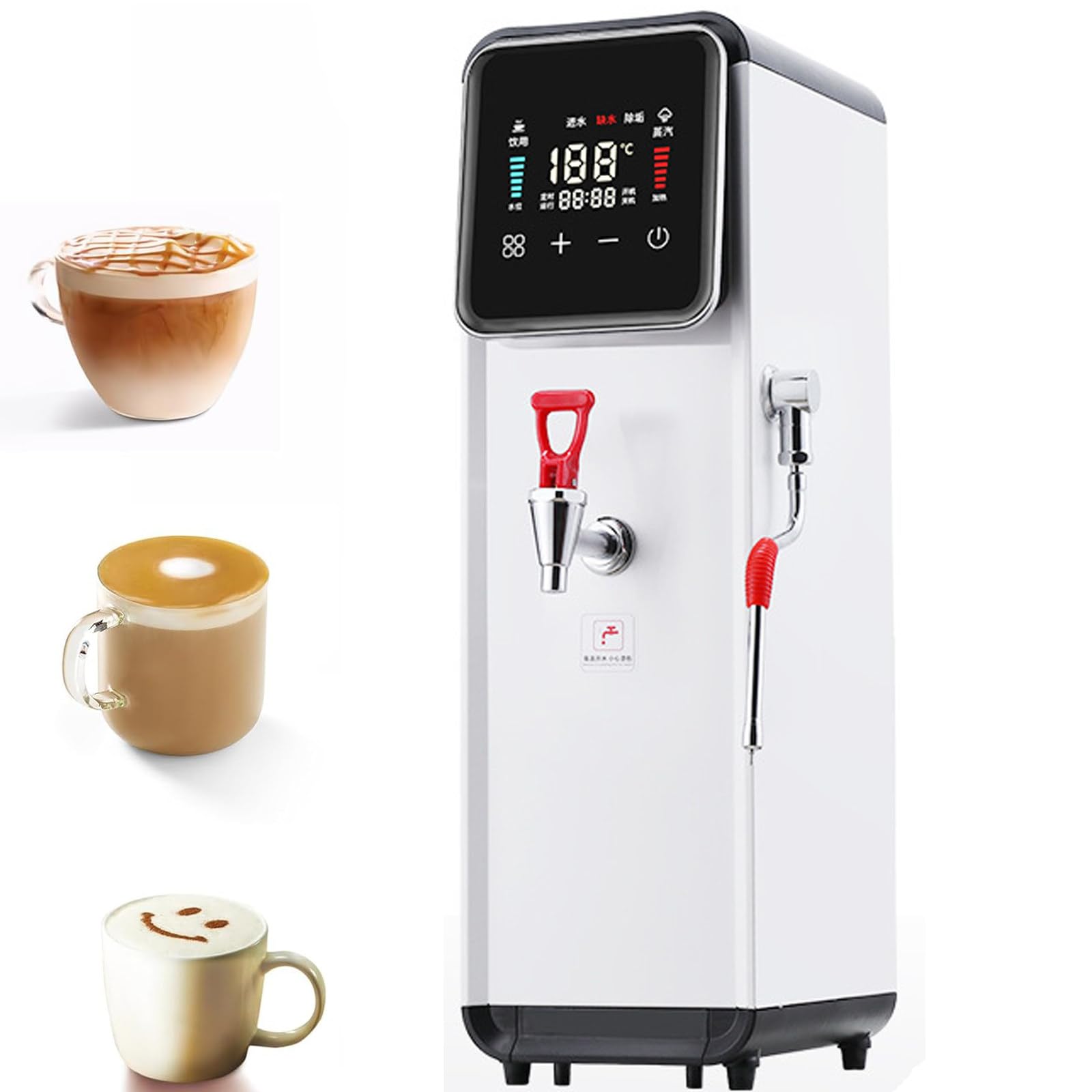 SENJINGHUA 3000W 15L Commercial Electric Milk Frother Automatic Steam Boiling Water Machine Stainless Steel Milk Foam Espresso Machine with LED Display for Coffee Milk Tea Dessert White