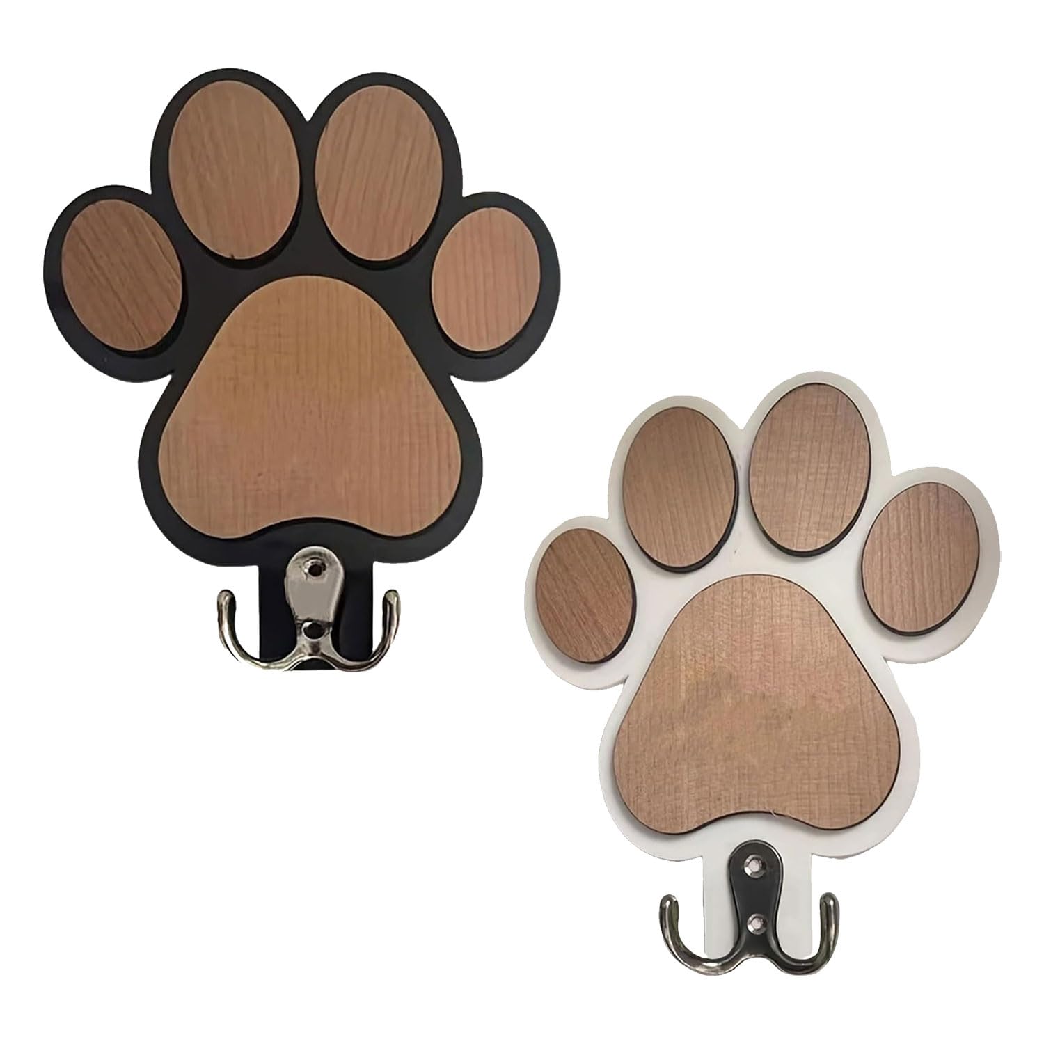 JDCMEI 2 Pieces Paw Print Wooden Dog Leash Hanger, Pet Leash Holder Wall Mount, Decorative Paw Utility Hangers, Paw Print Wall Hook for Pet Lovers Personalised Gifts, Home Decor