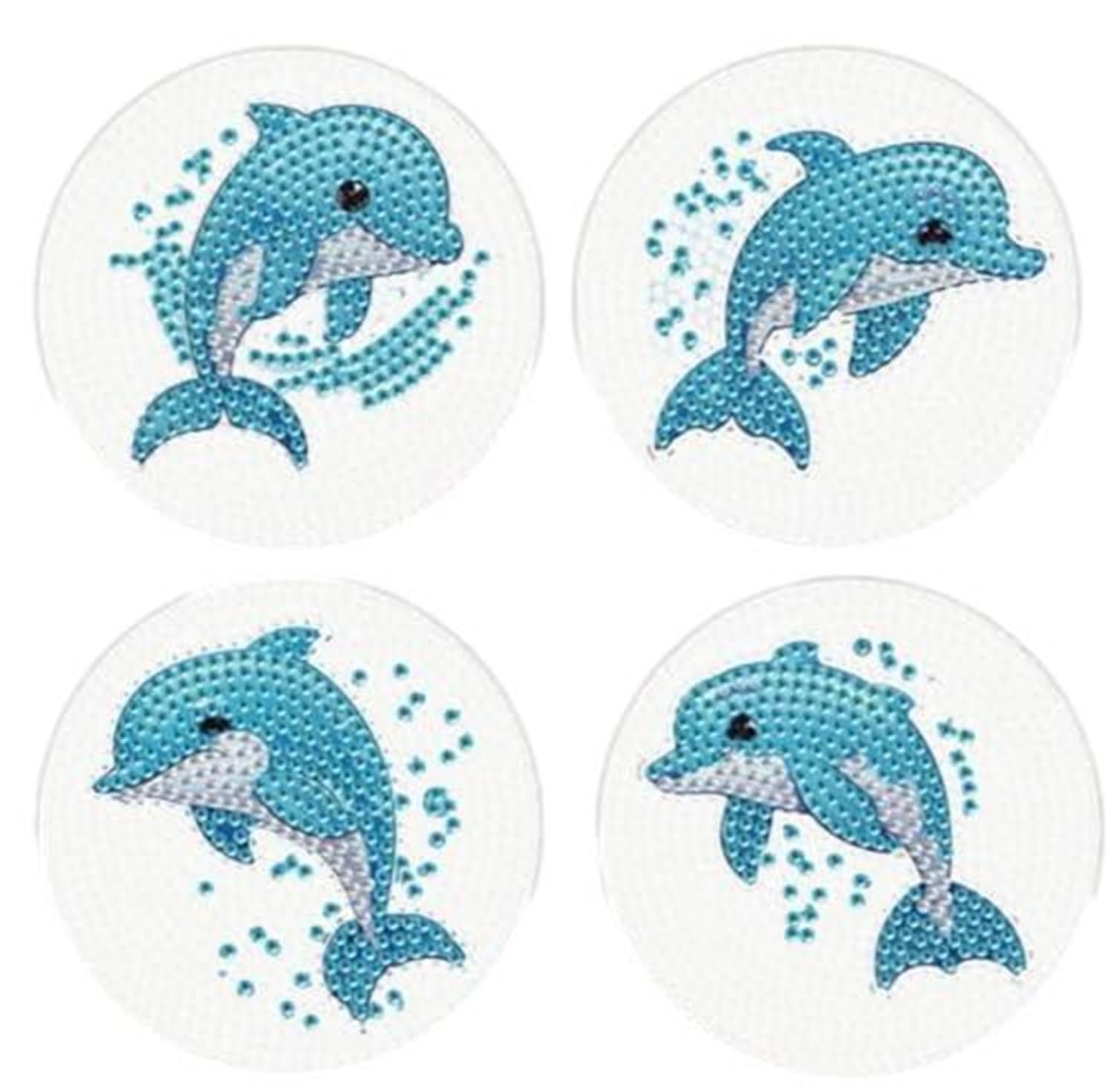 Syntego 4pcs Full Drill 5D Diamond Painting Dolphin Coasters Kit – DIY Diamond Art Set for Beginners, Unique Round Design with Pen, Tray, Clay & Rhinestones for Crafts, Home Décor & Giftt Set