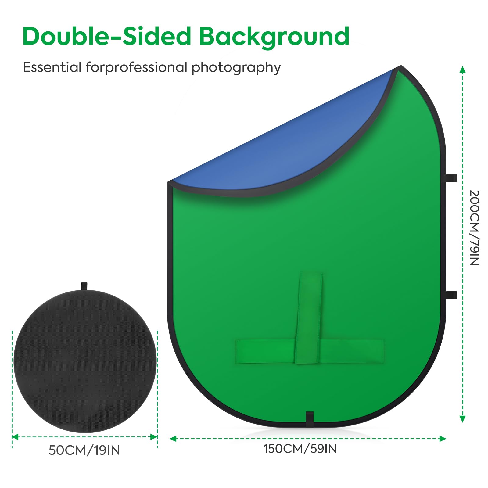 Sfondo portatile con schermo verde, 9 x 1,5 m, sfondo verde e blu, con chiave cromatica a doppia faccia per fotografia, live streaming, gaming, zoom, video, chat, feste e riunioni